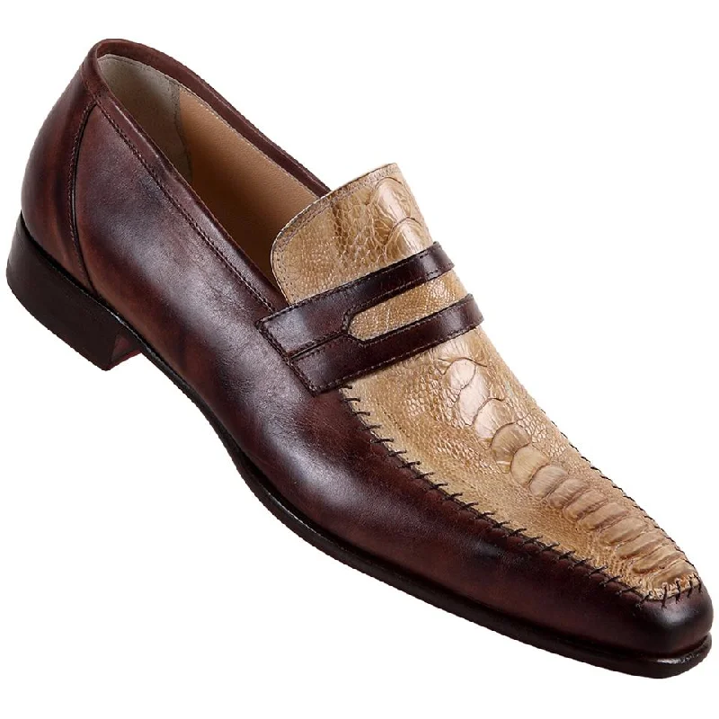 Men's loafers with a tassel front for a classic lookMauri 1033 Hand Painted Sport Rust/Bone Genuine Ostrich Leg/Calf Loafer Shoes