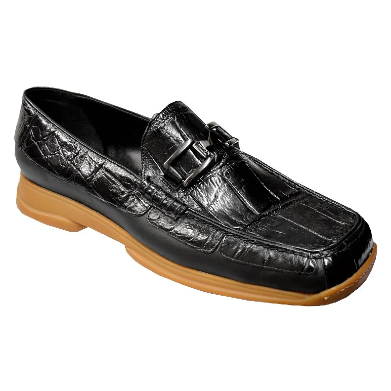 Men's leather loafers with a penny slotMauri 1138 Black Genuine Alligator/Nappa Trimming Loafer Shoes