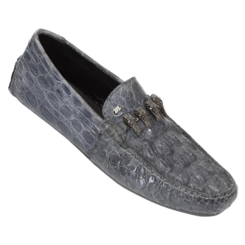 Men's loafers with a low - heeled designMauri 3154/1 Medium Grey Genuine Crocodile Flanks Dress Casual Loafer Shoes