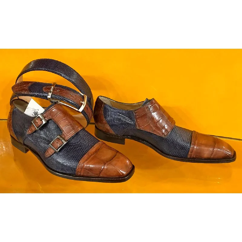 Men's loafers with a removable insole for cleaningMauri 4560/1 Cognac/Navy Genuine Crocodile/Iguana Monk Strap Loafer Shoes Men's loafers with a removable insole for cleaningMauri 4560/1 Cognac/Navy Genuine Crocodile/Iguana Monk Strap Loafer Shoes
