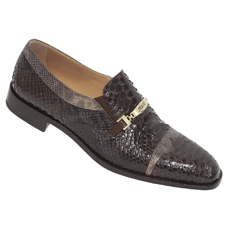 Men's leather loafers with a penny slotMauri 4670/1 Dark Brown Genuine Python/Brown - Beige Karung Maculated Loafer Shoes