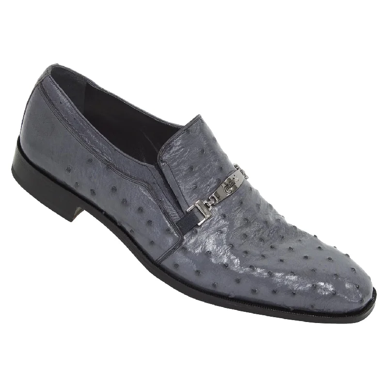 Men's loafers with a pointed toe for a stylish appearanceMauri 4682/1 Quartz Grey Genuine Ostrich Dressy Loafer Shoes