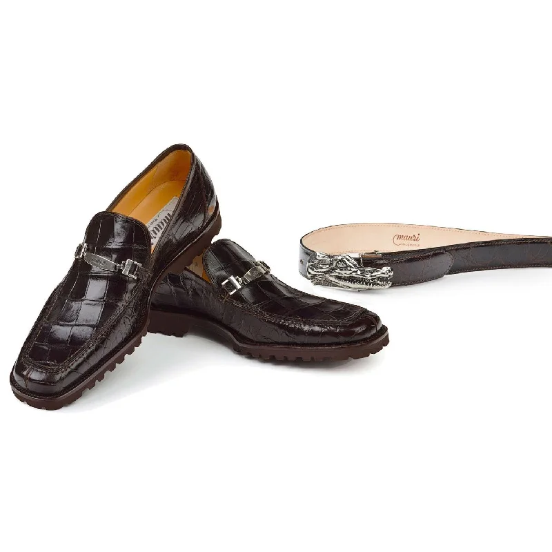 Men's loafers in a neutral color like black or brownMauri 4692 Dark Brown Genuine Alligator Loafer Shoes