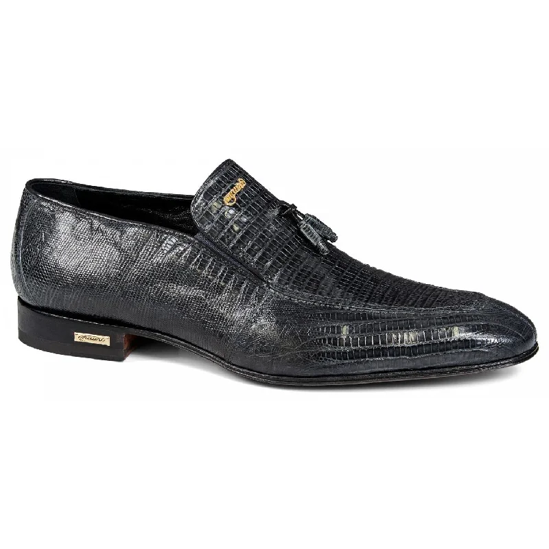 Men's loafers with a leather lacing systemMauri 4705/4 Charcoal Grey Genuine Lizard Loafer Shoes