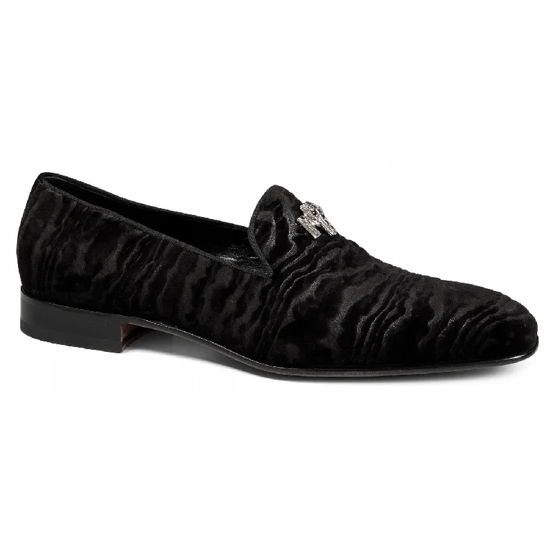 Men's loafers with a removable insole for cleaningMauri 4711/1 Black Genuine Fabric Velvet/Gross Grain Evening Loafer Shoes