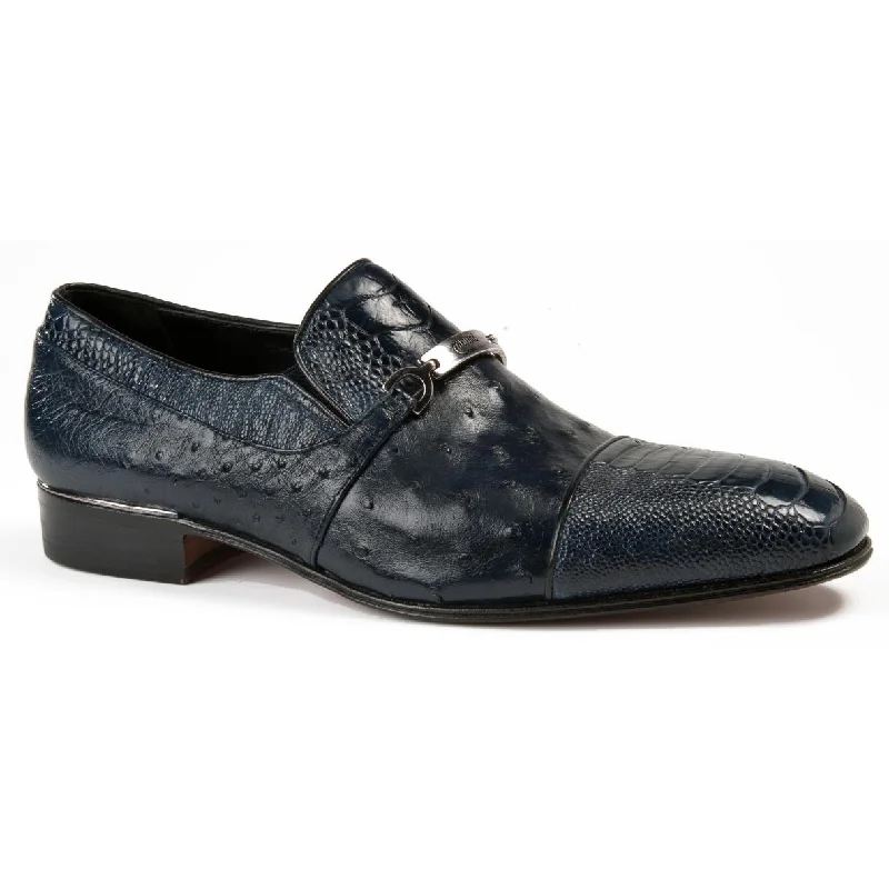 Men's loafers with a decorative buckleMauri 4746/3 Wonder Blue Genuine Ostrich Leg/Ostrich Loafer Shoes