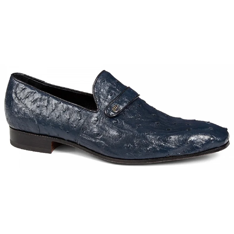 Men's loafers with a stretchy side panel for a better fitMauri 4753/1 Wonder Blue Genuine All Over Ostrich Loafer Shoes.