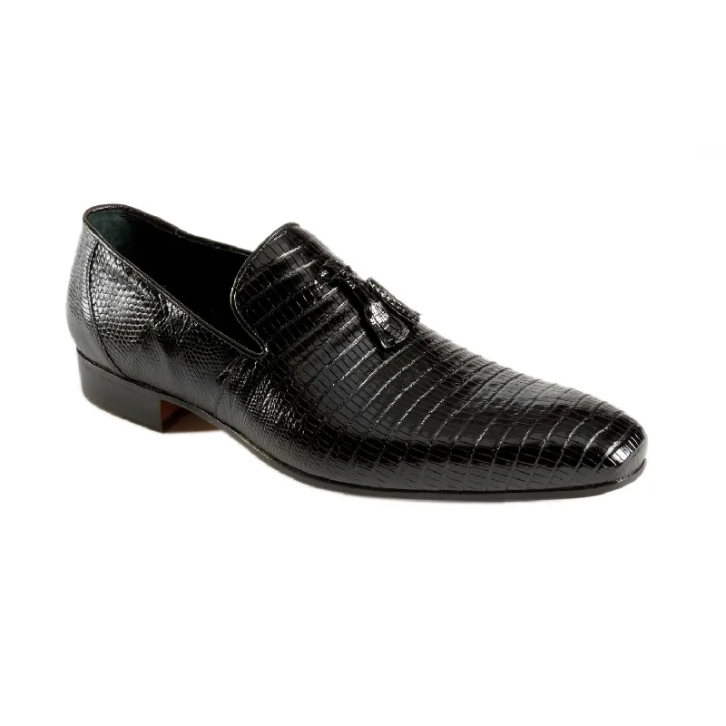 Men's loafers with a moc - toe designMauri 4821/8 Black Genuine Lizard Loafer Shoes