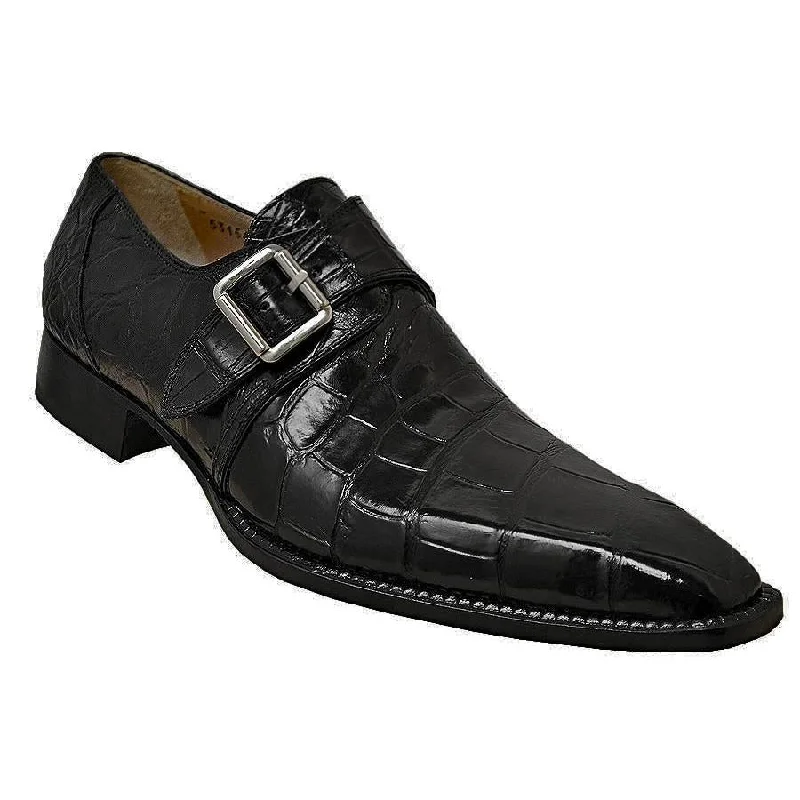 Men's loafers in a neutral color like black or brownMauri 53154 Black Genuine All-Over Alligator Skin Monk Strap Loafer Shoes