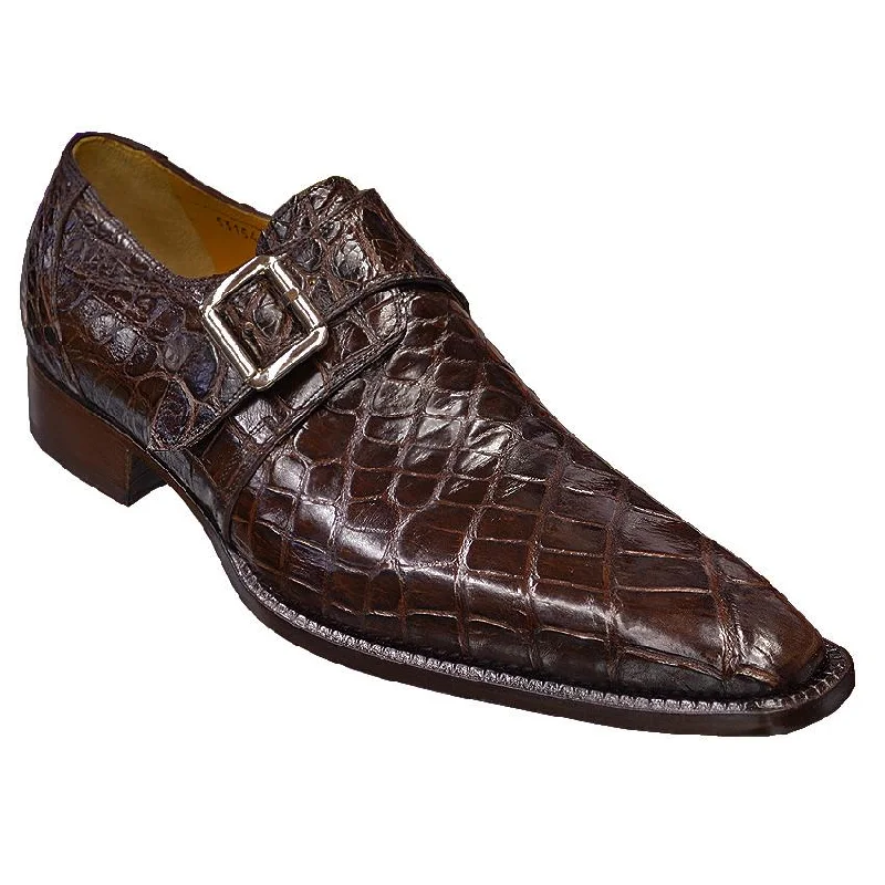 Men's loafers with a leather lining for comfortMauri 53154 Brown Genuine All-Over Alligator Skin Monk Strap Loafer Shoes