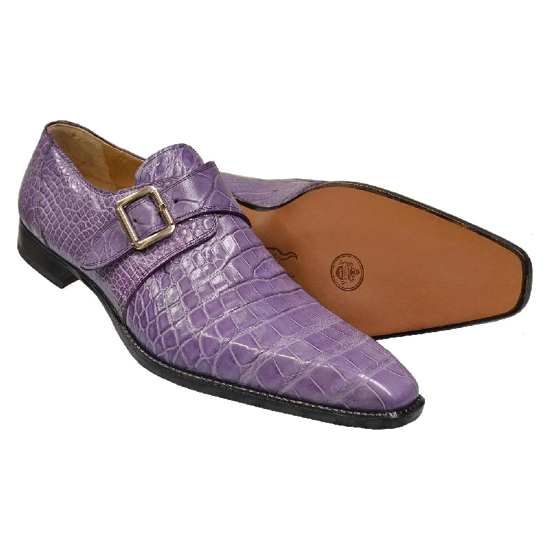 Men's loafers with a stretchy side panel for a better fitMauri 53154 Lavender Genuine All-Over Alligator Monk Strap Loafer Shoes