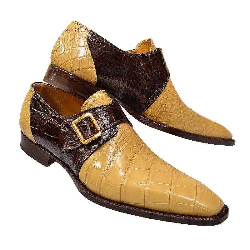 Men's loafers with a contrast stitching detailMauri 53154 Sport Rust/Bone Genuine All-Over Alligator Monk Strap Loafer Shoes