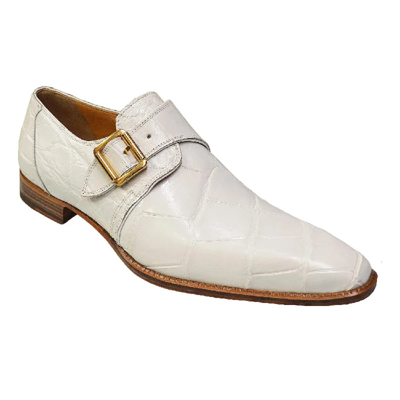 Men's loafers with a moc - toe designMauri 53154 White Genuine All-Over Alligator Monk Strap Loafer Shoes