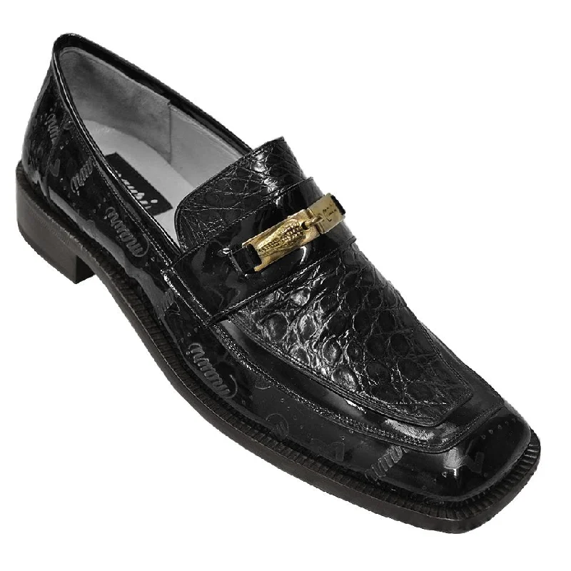 Men's loafers with a smooth leather finishMauri 7325 Black Genuine Crocodile/Patent Leather Loafer Shoes