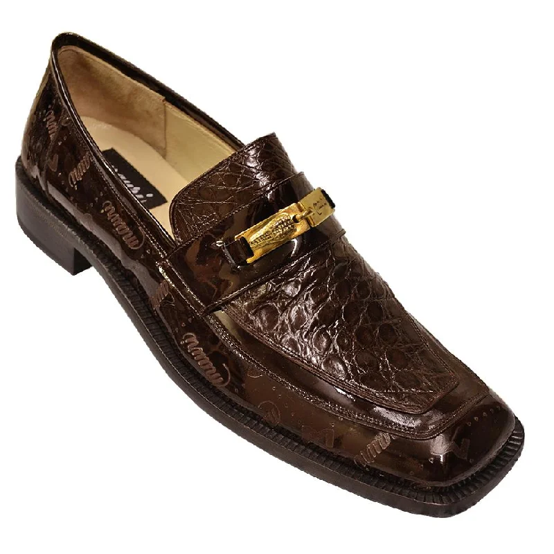 Men's loafers with a decorative buckleMauri 7325 Brown Genuine Crocodile/Patent Leather Loafer Shoes