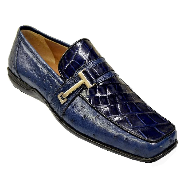Men's loafers with a cushioned footbedMauri 9130 Wonder Blue All Over Genuine Alligator/Ostrich Loafer Shoes