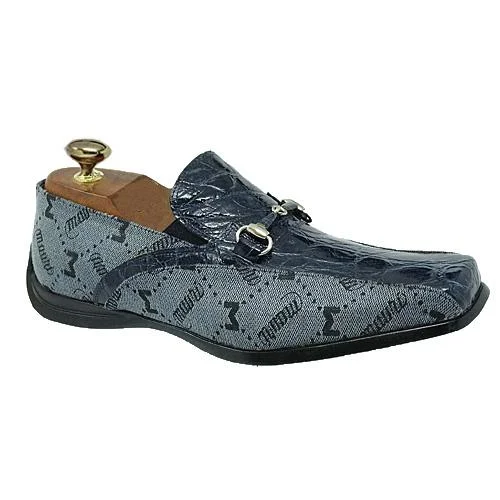 Men's leather loafers with a penny slotMauri 9190 Wonder Blue Genuine Crocodile/Mauri Fabric Loafer Shoes