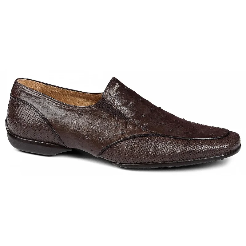 Men's loafers with a pointed toe for a stylish appearanceMauri 9219 Chocolate Brown Genuine Ostrich Perforated/Ostrich Loafer Shoes
