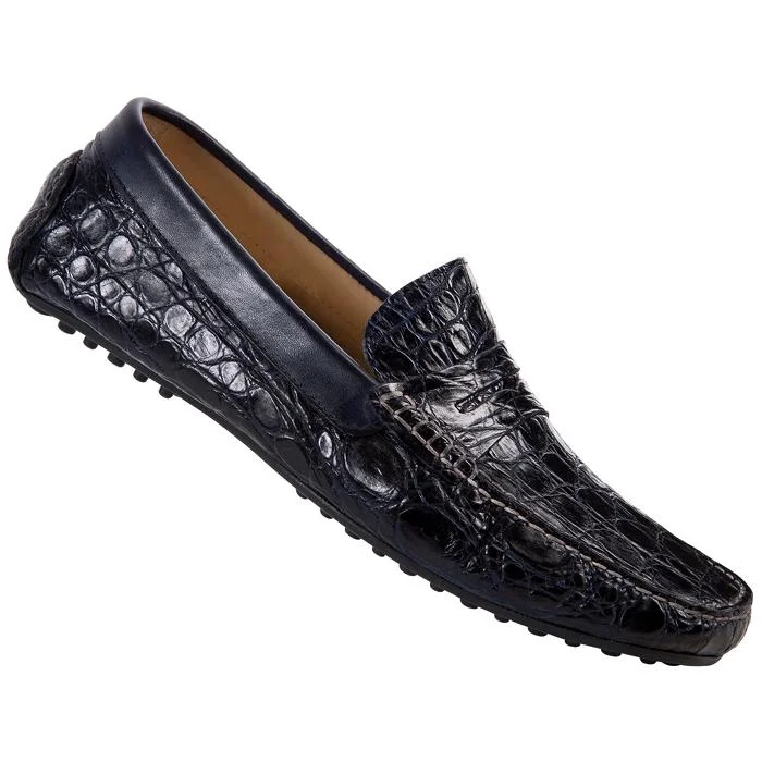 Men's loafers with a stretchy side panel for a better fitMauri 9252 Wonder Blue Genuine Crocodile Flanks/Calf Loafer Shoes