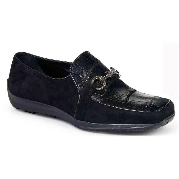 Men's loafers with a contrast stitching detailMauri 9297 Black Genuine Body Alligator/Suede Leather Loafer Shoes