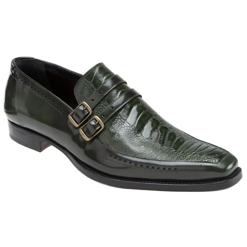 Men's loafers with a leather lining for comfortMauri Alpina 4361 Forest Green Genuine Ostrich Leg Dover Leather Loafer Shoes