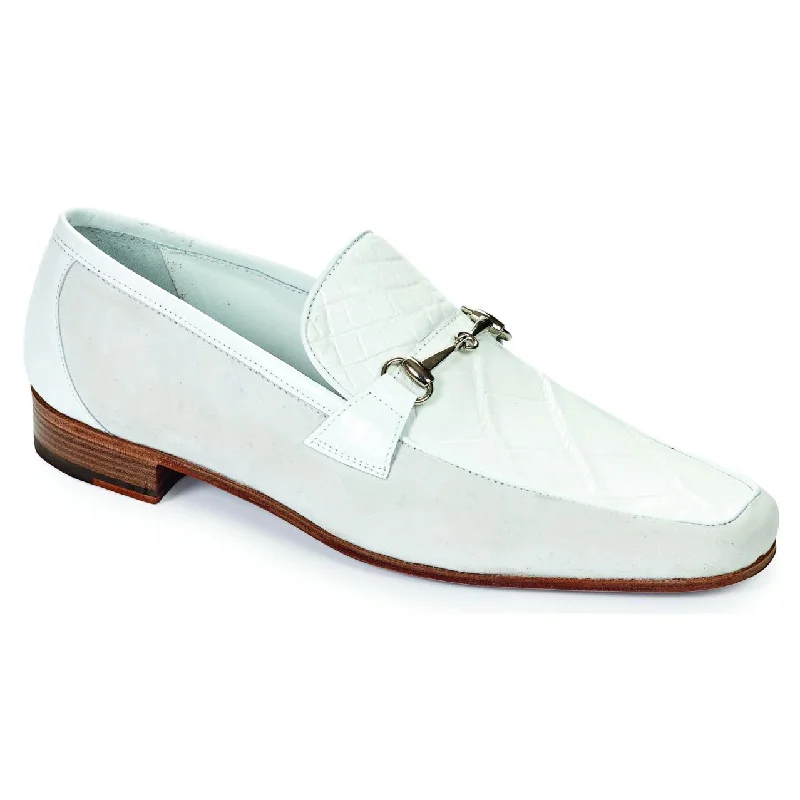 Men's leather loafers with a penny slotMauri Borromini 4863 White Genuine Body Alligator/Calf/Suede Loafer Shoes