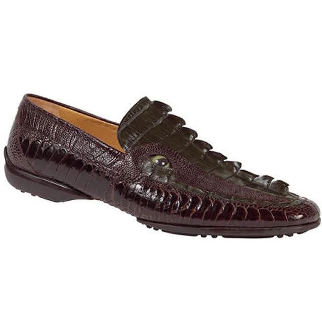 Men's loafers with a rubber sole for durabilityMauri Boys Room 9127 Dark Brown Genuine Hornback Crocodile/Olive Ostrich Loafer Shoes