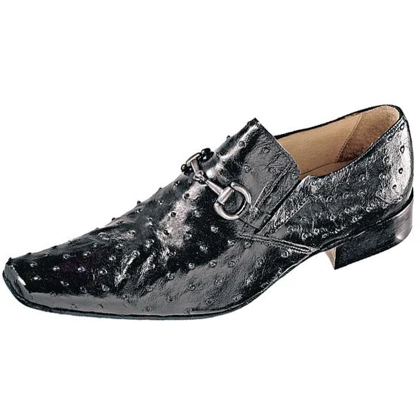 Men's leather loafers with a penny slotMauri Capri 0215 Black All-Over Genuine Ostrich Loafer Shoes