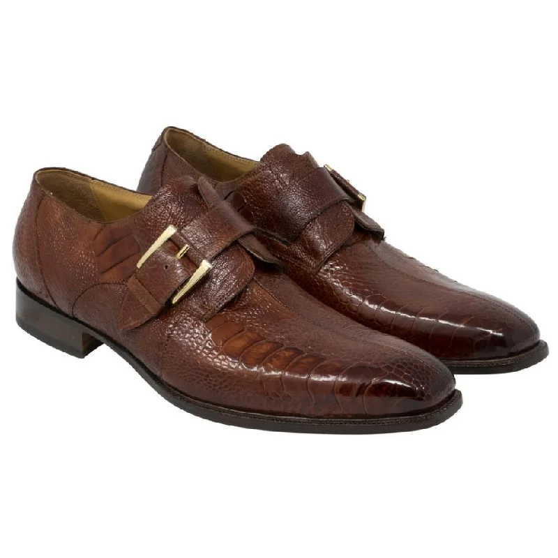 Men's loafers with a smooth leather finishMauri Cardinal 4853/3 Gold Burnished Genuine Ostrich Leg Hand Painted Monk Strap Loafer Shoes