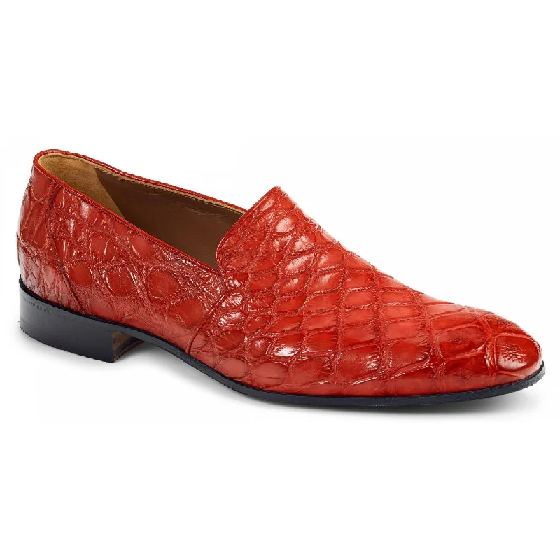 Men's leather loafers with a penny slotMauri Celio 4440/3 Red All Over Genuine Body Alligator Hand Painted Loafer Shoes