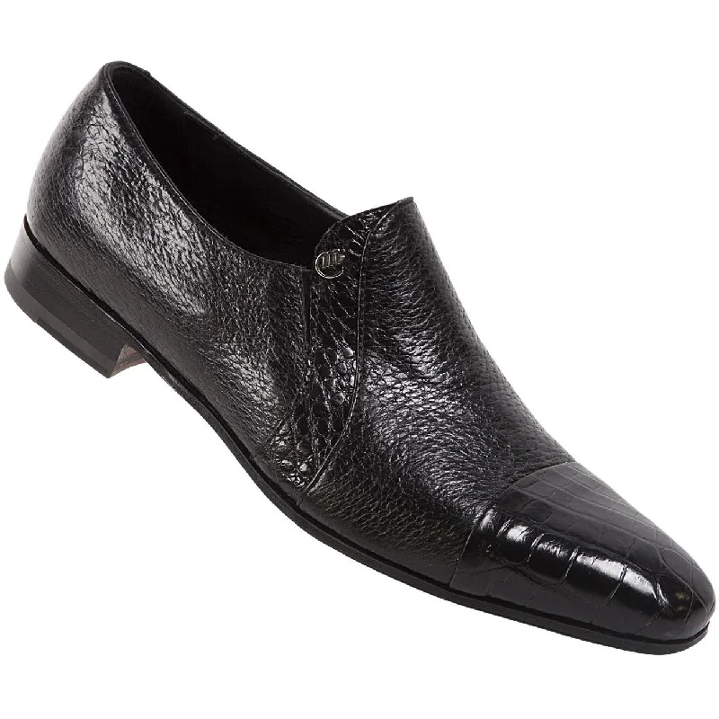 Slip - on men's loafers for easy wearMauri Danieli 4528 Black Genuine Alligator/Pecary Loafer Shoes