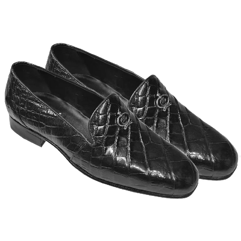 Men's loafers with a removable insole for cleaningMauri Ghiberti 1017 Black Genuine Body Alligator Hand Painted Burnished Loafer Shoes