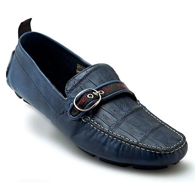 Men's loafers with a low - heeled designMauri Golden Touch 9272 Hand-Painted Navy Blue Genuine Crocodile/Calfskin Loafer Shoes