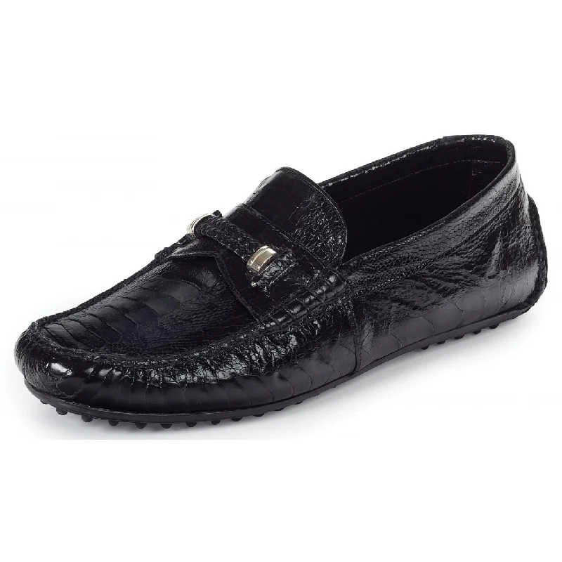 Men's loafers with a low - heeled designMauri Hayez 3425 Black Genuine Ostrich Leg Loafer Shoes