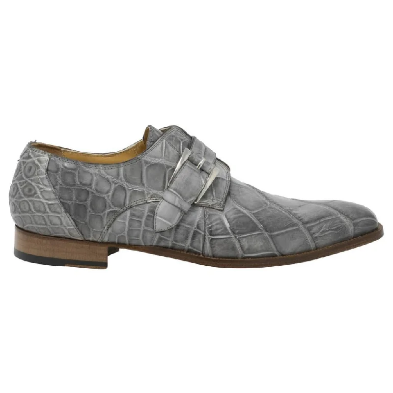 Men's loafers with a memory foam insoleMauri High-Speed 3054 Light Grey/Burnished Genuine Body Alligator Hand Painted Monk Strap Loafer Shoes