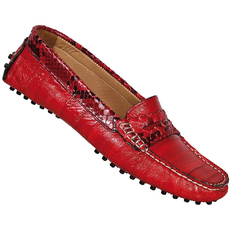 Slip - on men's loafers for easy wearMauri Ladies 9144 Red/Black Genuine Eel/Python Loafer Shoes