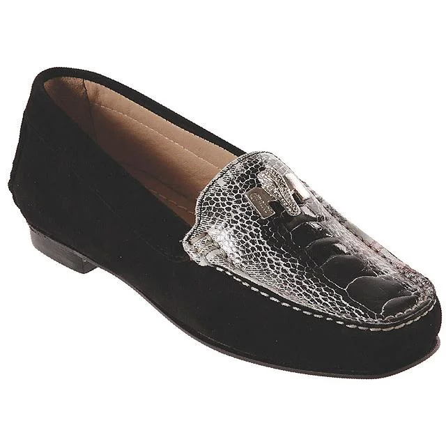 Men's loafers with a decorative buckleMauri Ladies 9251 Black Genuine Ostrich Leg/Suede/Nubuck Leather Loafer Shoes