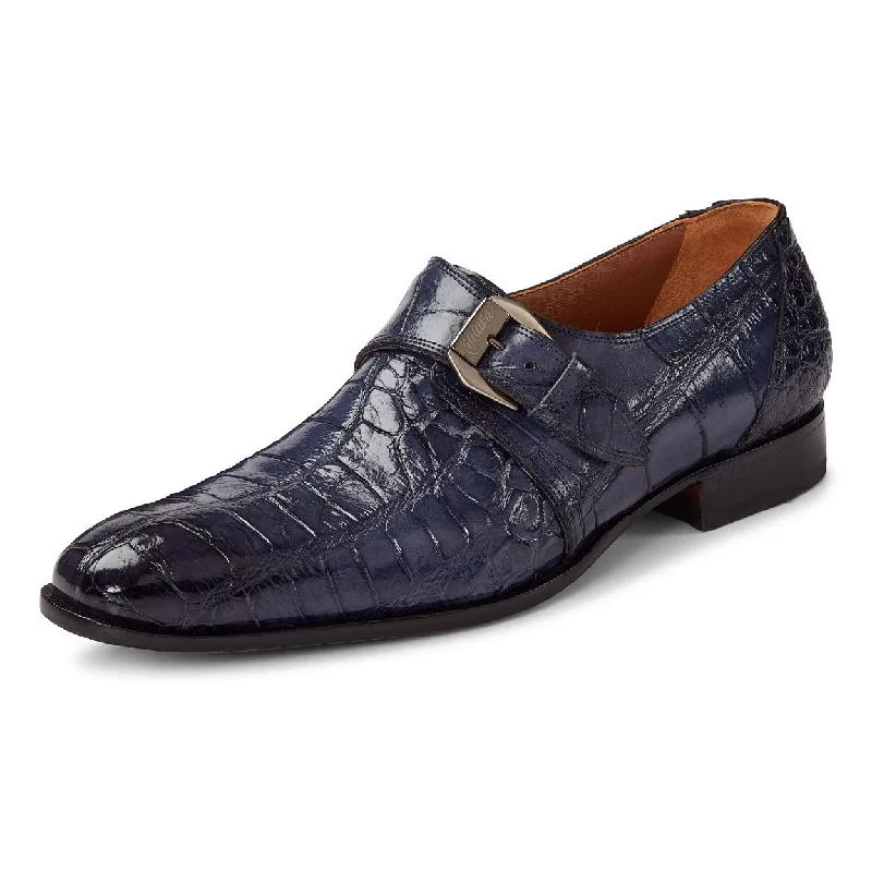Men's loafers with a decorative buckleMauri Manzoni 1090 Charcoal Grey All-Over Genuine Body Alligator Hand-Painted Monk Strap Loafer Shoes