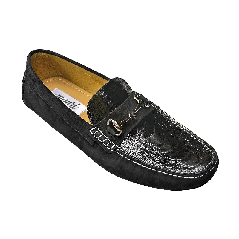 Men's loafers with a contrast stitching detailMauri Ocean Drive 9119 Black Kangaroo Nubuck/Ostrich Leg Loafer Shoes