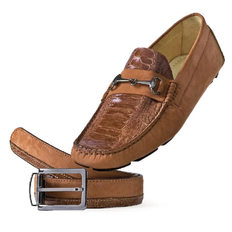 Men's loafers with a low - heeled designMauri Ocean Drive 9119 Whisky Kangaroo Nubuck/Ostrich Leg Loafer Shoes