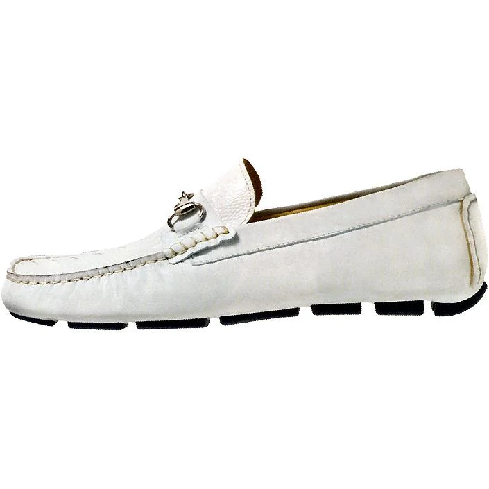 Men's loafers with a stretchy side panel for a better fitMauri Ocean Drive 9119 White Kangaroo Nubuck/Ostrich Leg Loafer Shoes