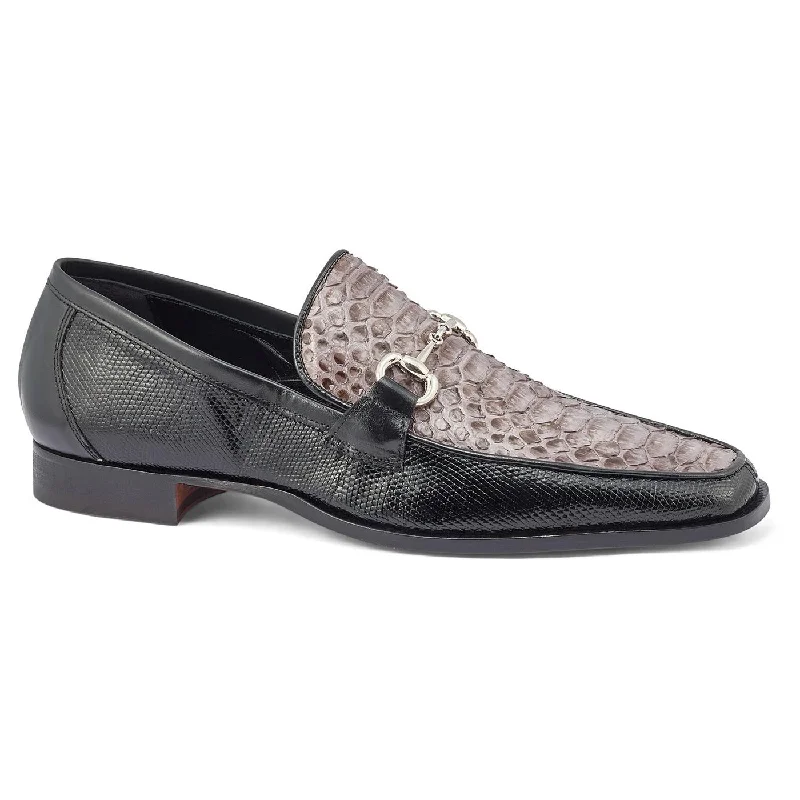 Men's loafers with a memory foam insoleMauri Priest Black/Grey Genuine Iguana/Python Horsebit Loafer Shoes 4800/2