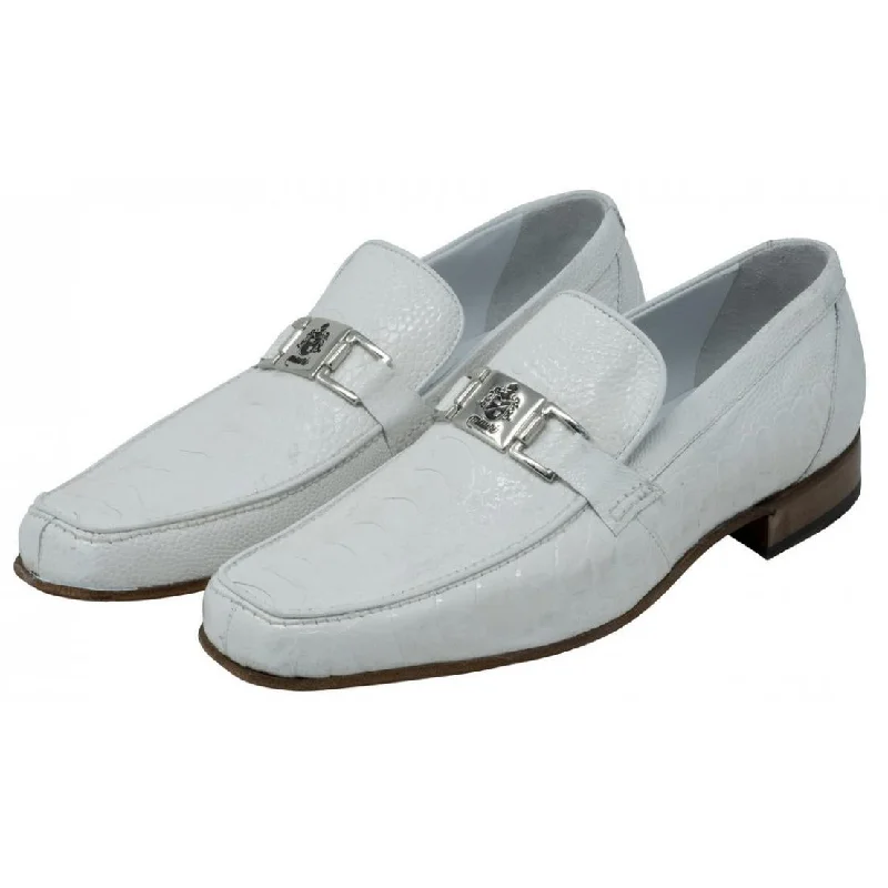 Men's loafers with a tassel front for a classic lookMauri Royalty 3042 White Genuine Ostrich Leg Loafer Shoes