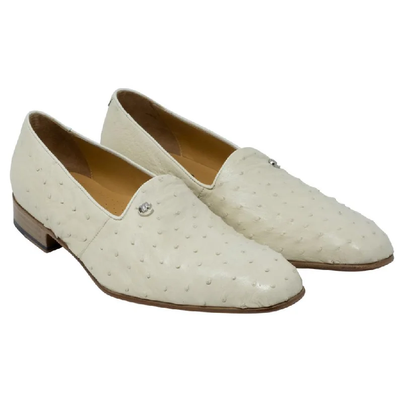 Slip - on men's loafers for easy wearMauri S/stone 3034 Winter White Genuine All Over Ostrich Loafer Shoes