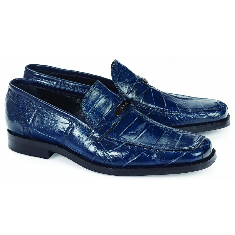 Men's loafers with a leather lacing systemMauri Spada 4692 Wonder Blue Genuine Alligator Loafer Shoes