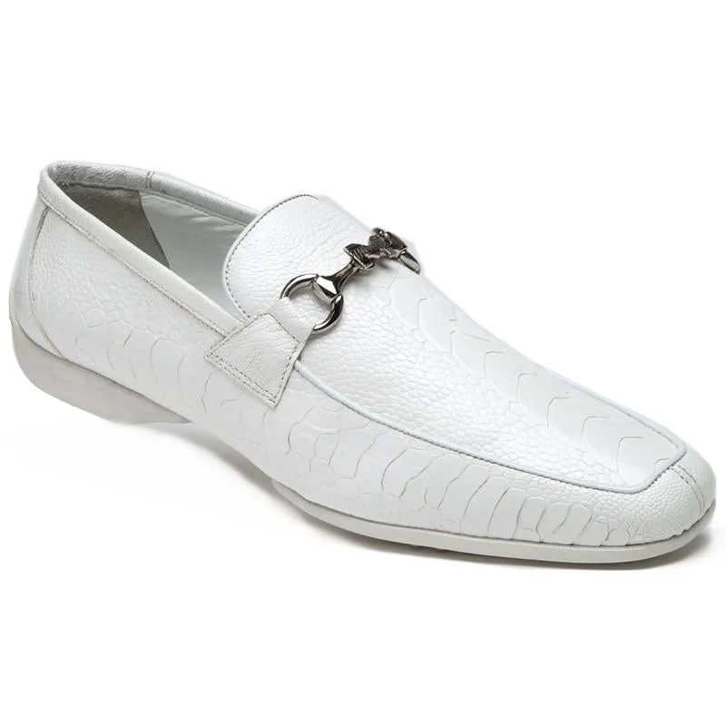 Men's loafers with a contrast stitching detailMauri Tivoli 9249 White All-Over Genuine Ostrich Leg Loafer Shoes