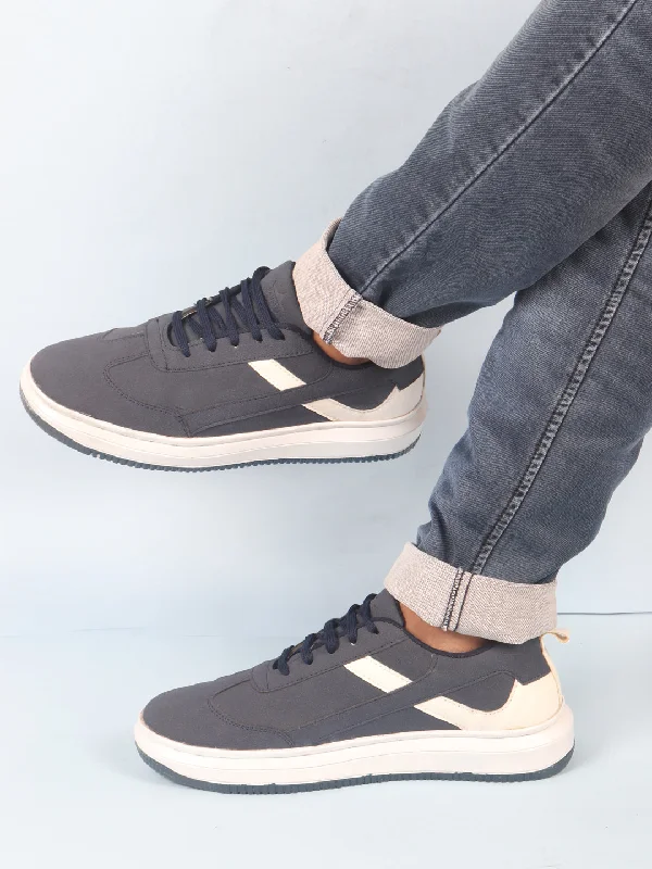 Men Navy Lace Up White Stripped Trendy All Day Comfortable Lightweight Sneakers Casual Shoes