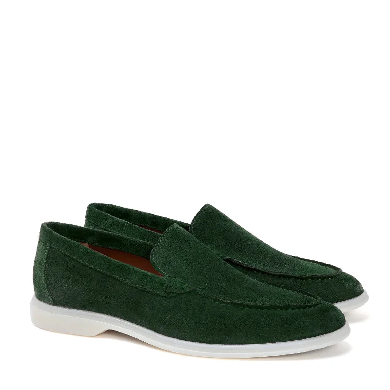 Men's Yacht Shoes with Green suede Leather