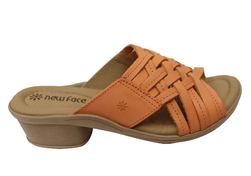 Men's sandals with a flexible sole for easy movementNew Face Bella Womens Comfortable Leather Low Heel Slides Sandals