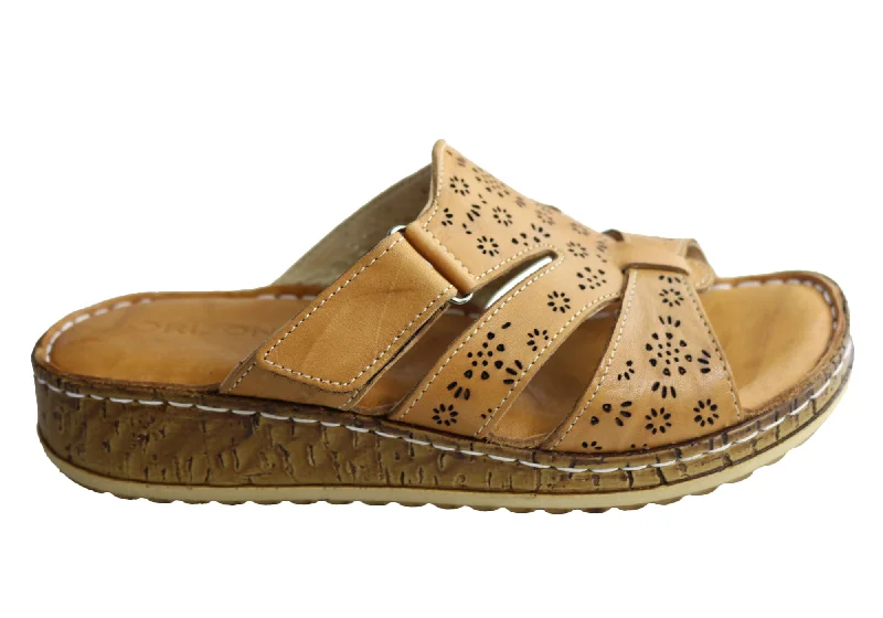 Men's sandals with a wide strap for supportOrizonte Evelyn Womens European Leather Comfortable Sandals Slides